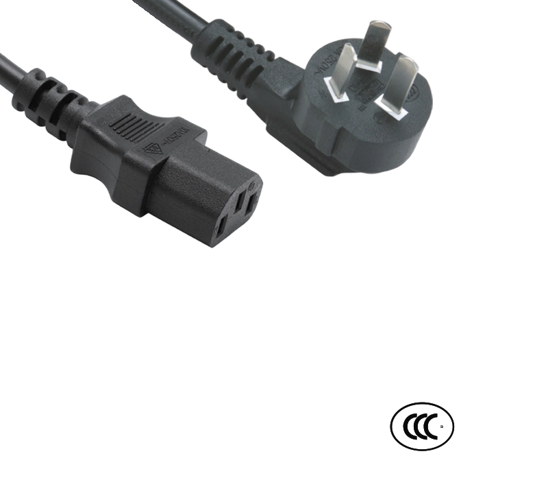 C3-10+JT-ST3 10A 250V 3 ピン中国標準 90 度エルボプラグ、IEC C13 コネクタ付き
