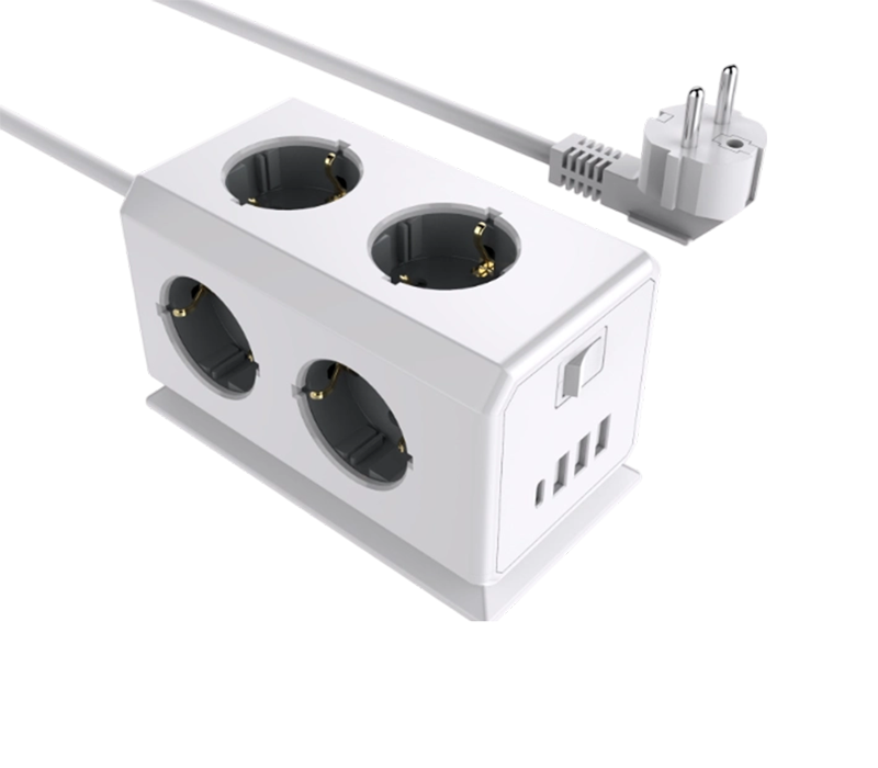E08 有線多機能電源タップ、ヨーロピアンスタイルコンセント 6 個、USB-A ポート 3 個、USB-C ポート 1 個、スイッチ付き