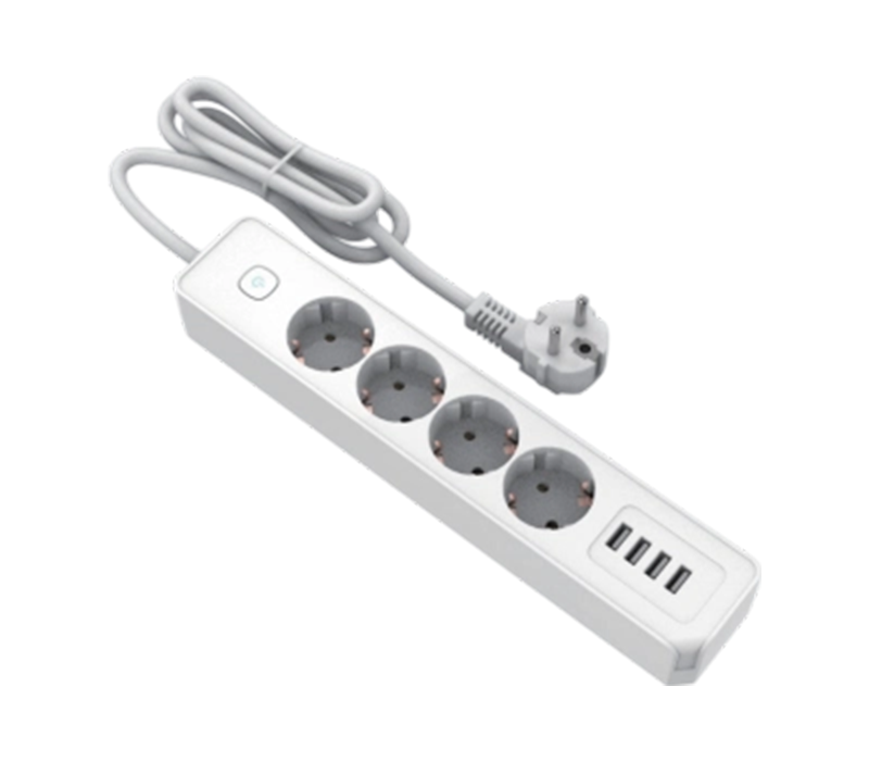 E22-4 ヨーロピアンスタイル電源タップ、コンセント 4 個、USB-A ポート 4 個、スイッチ付属